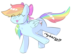 Size: 640x490 | Tagged: safe, artist:raynheartz, rainbow dash, pegasus, pony, g4, :3, :p, bow, cute, hair bow, silly, simple background, solo, tongue out, white background