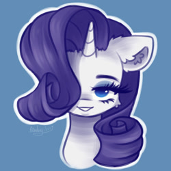 Size: 2000x2000 | Tagged: safe, artist:kindny-chan, rarity, pony, g4, blue background, bust, portrait, simple background, solo