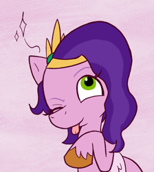 Size: 950x1059 | Tagged: safe, artist:ismazhecat, pipp petals, pegasus, pony, g5, adorapipp, bust, cute, doodle, female, headband, mare, one eye closed, sitting, tongue out, wink