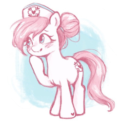 Size: 500x500 | Tagged: safe, artist:fizpup, nurse redheart, earth pony, pony, g4, cute, female, hat, heartabetes, mare, nurse hat, smiling, solo, tail