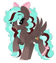 Size: 1810x2030 | Tagged: safe, artist:emberslament, derpibooru exclusive, oc, oc only, oc:chipper mint, pegasus, pony, bow, curly mane, cute, female, freckles, hair bow, happy, heart, heart eyes, mare, pegasus oc, simple background, solo, spread wings, transparent background, wingding eyes, wings