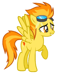 Size: 488x603 | Tagged: safe, artist:durpy, spitfire, pegasus, pony, g4, season 1, the best night ever, 2011, cute, cutefire, female, goggles, goggles on head, lidded eyes, mare, ms paint, raised hoof, raised leg, simple background, solo, talking, white background