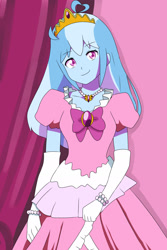 Size: 1280x1921 | Tagged: safe, artist:lirudraw, oc, oc only, oc:jemimasparkle, human, equestria girls, g4, bracelet, clothes, crown, dress, evening gloves, female, gloves, gown, jewelry, long gloves, necklace, princess, regalia, smiling, solo