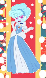 Size: 733x1222 | Tagged: safe, artist:qsky, oc, oc only, oc:jemimasparkle, human, equestria girls, g4, christmas, christmas background, cinderella, clothes, dress, evening gloves, female, gloves, gown, holiday, long gloves, open mouth, open smile, smiling, solo