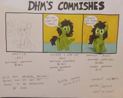 Size: 1112x889 | Tagged: safe, artist:dhm, oc, oc only, oc:filly anon, pony, advertisement, colored pencil drawing, commission info, female, filly, marker drawing, panels, pen drawing, pencil drawing, selling out, solo, speech bubble, text, traditional art