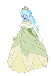 Size: 1280x1921 | Tagged: safe, artist:qsky, oc, oc only, oc:jemimasparkle, human, equestria girls, g4, clothes, crown, curtsey, cute, disney, dress, evening gloves, female, gloves, gown, jewelry, long gloves, open mouth, open smile, regalia, simple background, smiling, solo, the princess and the frog, tiana, transparent background