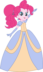 Size: 1280x2131 | Tagged: safe, artist:octosquish7260, pinkie pie, human, equestria girls, g4, alternate hairstyle, cinderella, clothes, cute, dress, ear piercing, earring, evening gloves, female, flower, flower in hair, gloves, gown, jetlag productions, jewelry, long gloves, necklace, open mouth, open smile, piercing, poofy shoulders, simple background, smiling, solo, transparent background