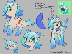 Size: 4096x3072 | Tagged: safe, artist:metaruscarlet, oc, oc only, oc:beach crystal, merpony, original species, pegasus, pony, pony town, clothes, english, eyes closed, fish tail, gray background, heart, open mouth, pegasus oc, question mark, simple background, spread wings, tail, wing ears, wings