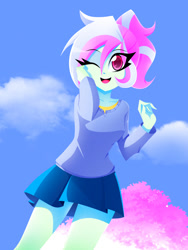 Size: 1500x2000 | Tagged: safe, artist:xan-gelx, oc, oc only, oc:rosemile mulberry, human, equestria girls, g4, clothes, collaboration, cute, female, looking at you, microskirt, miniskirt, ocbetes, one eye closed, open mouth, rosemile mulberry art collab, skirt, smiling, solo, wink, winking at you