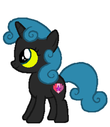 Size: 518x600 | Tagged: artist needed, safe, anonymous artist, queen chrysalis, sweetie belle, pony, unicorn, g4, female, filly, foal, palette swap, queen belle, recolor, simple background, smiling, solo, ultimate chrysalis, white background