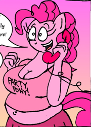 Size: 405x562 | Tagged: safe, artist:americananomaly, pinkie pie, earth pony, anthro, g4, belly button, breasts, busty pinkie pie, cleavage, clothes, cropped, fat, female, pudgy pie, solo