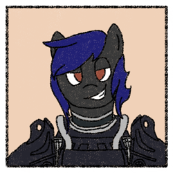 Size: 650x650 | Tagged: safe, artist:nukepony360, oc, oc only, oc:ash blossom, oc:paladin ash blossom, earth pony, fallout equestria, armor, border, bust, fallout equestria: falling ashes, female, lidded eyes, looking at you, mare, portrait, power armor, simple background, solo