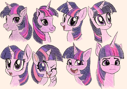 Size: 2675x1887 | Tagged: safe, artist:rafastary, twilight sparkle, pony, unicorn, g1, g3, g4, g4.5, g5, my little pony: make your mark, my little pony: pony life, my little pony: tell your tale, my little pony: the movie, female, g4 to g1, g4 to g3, g4 to g5, generation leap, mare, style comparison, style emulation, traditional art
