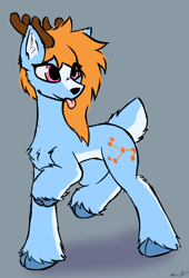 Size: 1052x1544 | Tagged: safe, artist:monycaalot, oc, oc:comet dasher, deer, cloven hooves, concave belly, deer oc, ear fluff, fluffy, hooves, non-pony oc, patreon, patreon reward, simple background, tongue out