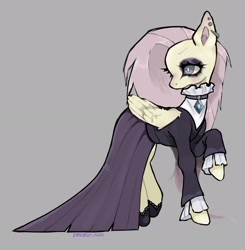 Size: 2206x2252 | Tagged: safe, artist:basementfaeiry, fluttershy, pegasus, pony, g4, female, fluttergoth, gray background, high res, mare, simple background, solo, turned head