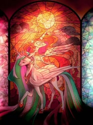 Size: 560x750 | Tagged: safe, artist:不可食用骨, princess celestia, alicorn, pony, g4, eyes closed, female, mare, solo, stained glass