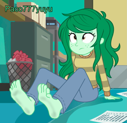 Size: 933x906 | Tagged: safe, edit, edited screencap, screencap, wallflower blush, equestria girls, equestria girls specials, g4, my little pony equestria girls: better together, my little pony equestria girls: forgotten friendship, barefoot, dirt, dirty, dirty feet, feet, feet up, female, fetish, foot fetish, foot focus, looking up, soles, solo