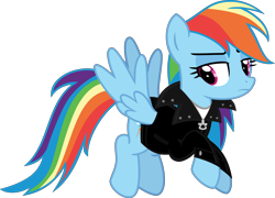 Size: 3200x2300 | Tagged: safe, artist:iamaveryrealperson, edit, vector edit, rainbow dash, pegasus, pony, g4, 2021, clothes, female, flying, frown, jacket, leather, leather jacket, lidded eyes, looking at someone, looking at something, mare, ms paint, simple background, solo, spread wings, transparent background, upset, vector, wings, zipper