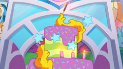 Size: 3072x1727 | Tagged: safe, screencap, cake dragon, g5, my little pony: tell your tale, spoiler:g5, spoiler:my little pony: tell your tale, spoiler:tyts02e03, cake, crystal brighthouse, food, no pony