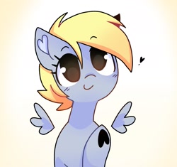 Size: 2143x2011 | Tagged: safe, artist:sillyp0ne, derpy hooves, pegasus, pony, g4, cute, derpabetes, eyebrows, eyebrows visible through hair, female, floating heart, floating wings, heart, high res, hoof heart, looking at you, mare, no iris, smiling, smiling at you, solo, underhoof, wings