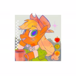 Size: 2048x2048 | Tagged: safe, artist:poneko-chan, applejack, earth pony, pony, g4, alternate clothes, bust, female, looking at you, mare, mug, smiling, smiling at you, solo