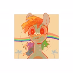 Size: 2048x2048 | Tagged: safe, artist:poneko-chan, rainbow dash, pegasus, pony, g4, bust, female, looking at you, mare, palm tree, rainbow, smiling, solo, tree