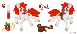 Size: 1280x565 | Tagged: safe, artist:lynxwolf, oc, oc only, oc:kich pineberry, earth pony, pony, kich pineberry, old reference, red, red mane, reference, reference sheet, simple background, solo, white background, white coat