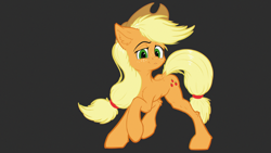 Size: 3840x2160 | Tagged: safe, artist:coreboot, applejack, g4, freckles, gray background, hat, simple background, solo