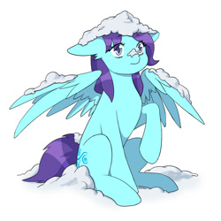 Size: 2000x2000 | Tagged: safe, artist:erein, oc, oc only, oc:breeze, pegasus, pony, christmas, colored, commission, ears back, female, flat colors, gray eyes, happy, high res, holiday, parents:canon x oc, pegasus oc, simple background, snow, solo, white background, wings, winter