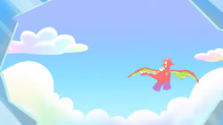 Size: 3072x1727 | Tagged: safe, screencap, dragon, cake dragon, g5, my little pony: tell your tale, spoiler:g5, spoiler:my little pony: tell your tale, spoiler:tyts02e03, cake, flying, food, solo, spread wings, wings