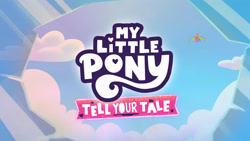 Size: 3072x1727 | Tagged: safe, screencap, dragon, cake dragon, g5, my little pony: tell your tale, spoiler:g5, spoiler:my little pony: tell your tale, spoiler:tyts02e03, cake, flying, food, my little pony logo, solo, spread wings, wings