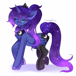 Size: 3000x3000 | Tagged: safe, artist:monstrum, princess luna, alicorn, pony, g4, clothes, cute, looking at you, simple background, solo, stockings, thigh highs, white background