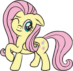 Size: 899x868 | Tagged: safe, artist:craftycirclepony, fluttershy, pony, g4, cute, female, floppy ears, looking at you, mare, one eye closed, raised leg, simple background, solo, transparent background, wink