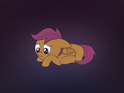 Size: 2000x1500 | Tagged: safe, artist:craftycirclepony, scootaloo, pegasus, pony, g4, crying, female, filly, floppy ears, foal, looking down, lying down, sad, solo