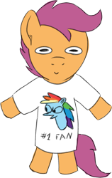 Size: 733x1159 | Tagged: safe, artist:craftycirclepony, rainbow dash, scootaloo, pegasus, pony, g4, #1, bipedal, c:, clothes, faic, female, filly, foal, horizontal pupils, looking at you, shirt, simple background, smiling, solo, t-shirt, transparent background