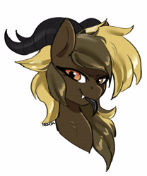 Size: 4065x4897 | Tagged: safe, artist:neoncel, oc, oc only, demon, demon pony, pony, succubus, succubus pony, bust, fangs, female, horns, icon, mare, portrait, simple background, solo, tongue out, white background