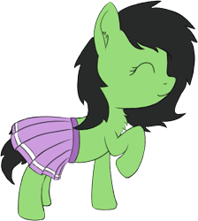 Size: 767x855 | Tagged: safe, artist:craftycirclepony, oc, oc only, oc:filly anon, earth pony, pony, clothes, cute, eyes closed, female, filly, foal, happy, raised leg, simple background, skirt, solo, tomboy taming, transparent background
