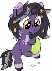 Size: 848x1163 | Tagged: safe, artist:craftycirclepony, oc, oc only, oc:rivibaes, unicorn, cute, gak, hair accessory, happy, open mouth, simple background, sitting, slime, smiling, solo, transparent background