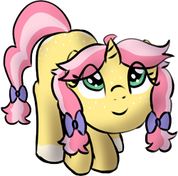Size: 694x685 | Tagged: safe, artist:craftycirclepony, oc, oc only, oc:crafty circles, unicorn, bow, butt freckles, coat markings, cute, face down ass up, female, filly, foal, freckles, hair bow, leaning, looking at you, looking up, looking up at you, simple background, socks (coat markings), solo, transparent background