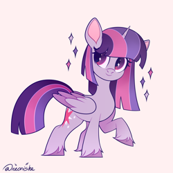 Size: 3000x3000 | Tagged: safe, artist:neonishe, twilight sparkle, alicorn, pony, g4, g4.5, my little pony: pony life, colored wings, cute, female, gradient mane, gradient tail, looking back, mare, raised hoof, solo, tail, three quarter view, twilight sparkle (alicorn), two toned wings, unshorn fetlocks, wings