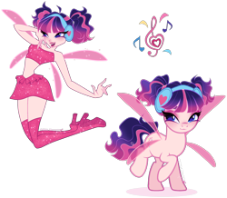 Size: 2860x2495 | Tagged: safe, artist:gihhbloonde, pinkie pie, human, pony, equestria girls, g4, bare shoulders, boots, closed mouth, clothes, crossover fusion, eyeshadow, fairy wings, female, floating, fusion, gradient hair, gradient mane, gradient tail, headphones, lightly watermarked, makeup, mare, musa, open mouth, open smile, pigtails, raised hoof, shoes, simple background, skirt, sleeveless, smiling, sparkly wings, standing, standing on two hooves, strapless, tail, transparent background, transparent wings, tube top, watermark, wings, winx club