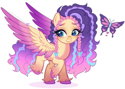 Size: 1867x1329 | Tagged: safe, artist:gihhbloonde, oc, oc only, unnamed oc, pegasus, pony, g4, braid, color porn, colored hooves, colored wings, dark belly, female, freckles, gradient legs, gradient mane, gradient tail, gradient wings, implied g5, large wings, lidded eyes, lightly watermarked, magical lesbian spawn, mare, offspring, parent:fluttershy, parent:misty brightdawn, parents:mistyshy, raised hoof, reverse countershading, simple background, spread wings, tail, teal eyes, transparent background, unshorn fetlocks, watermark, wings