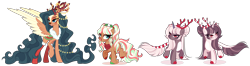 Size: 6360x1682 | Tagged: safe, artist:gihhbloonde, oc, oc only, unnamed oc, deer, deer pony, earth pony, hybrid, original species, pony, g4, antlers, blaze (coat marking), christmas, christmas lights, closed mouth, clothes, coat markings, colored hooves, colored wings, colored wingtips, cyan eyes, ethereal mane, ethereal tail, facial markings, female, freckles, grin, group, height difference, holiday, holly, hybrid oc, large wings, leg fluff, leonine tail, lidded eyes, lightly watermarked, long mane, long tail, mare, mismatched hooves, open mouth, open smile, pale belly, physique difference, pigtails, quartet, raised hoof, red eyes, scarf, siblings, simple background, sisters, slender, smiling, socks, spread wings, standing on two hooves, striped antlers, striped tail, tail, tall, teal eyes, thin, transparent background, twins, watermark, wings