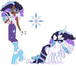 Size: 3850x3327 | Tagged: safe, artist:gihhbloonde, rarity, human, pony, equestria girls, g4, bare midriff, blue eyes, book, boots, braid, clothes, crossover fusion, dark skin, eyeshadow, female, fingerless gloves, fusion, glacier (unicorn academy), glasses, gloves, high heel boots, horn, layla fletcher, lidded eyes, lightly watermarked, long horn, makeup, mare, pants, raised hoof, rearing, ringlets, shoes, simple background, standing, transparent background, unicorn academy, vest, watermark