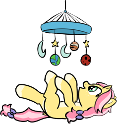 Size: 920x974 | Tagged: safe, artist:craftycirclepony, oc, oc only, oc:crafty circles, unicorn, bow, butt freckles, coat markings, cute, female, filly, foal, freckles, hair bow, lying down, mobile, moon, on back, open mouth, planet, playing, raised leg, simple background, smiling, socks (coat markings), solo, stars, transparent background