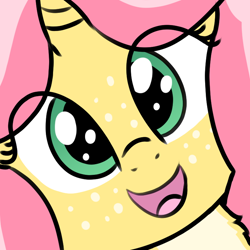 Size: 758x758 | Tagged: safe, artist:craftycirclepony, oc, oc only, oc:crafty circles, unicorn, close-up, cute, female, filly, foal, freckles, hi anon, looking at you, meme, open mouth, smiling, solo