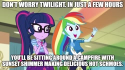 Size: 888x499 | Tagged: safe, edit, edited screencap, screencap, rainbow dash, sci-twi, twilight sparkle, human, equestria girls, g4, my little pony equestria girls: better together, overpowered (equestria girls), caption, female, image macro, implied lesbian, implied shipping, implied sunset shimmer, meme, text, toy story, toy story 2