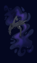 Size: 3937x6660 | Tagged: safe, artist:stellardoodles, princess luna, alicorn, pony, g4, absurd resolution, black background, ethereal mane, eyes closed, female, flowing mane, long mane, long tail, mare, simple background, solo, starry mane, tail, turned head