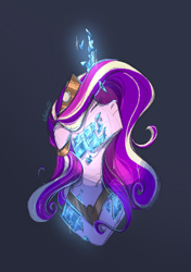 Size: 1692x2397 | Tagged: safe, artist:stellardoodles, princess cadance, alicorn, pony, g4, bust, crown, crystal, crystal horn, eyes closed, female, floppy ears, gray background, horn, jewelry, mare, nose in the air, regalia, simple background, solo