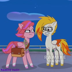 Size: 2560x2560 | Tagged: safe, artist:ramixe dash, flare (g5), windy, pegasus, pony, g5, my little pony: tell your tale, duo, duo female, female, glasses, mare, night, screencap background, watermark